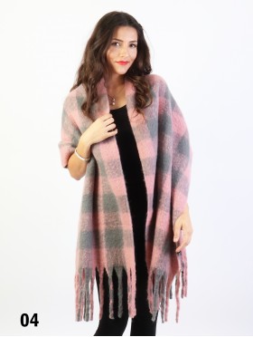 Plush Speckled Checker Scarf W/ Long Fringe